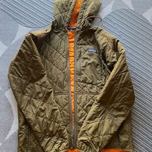 Patagonia Olive Green Quilted Jacket with Orange Lining